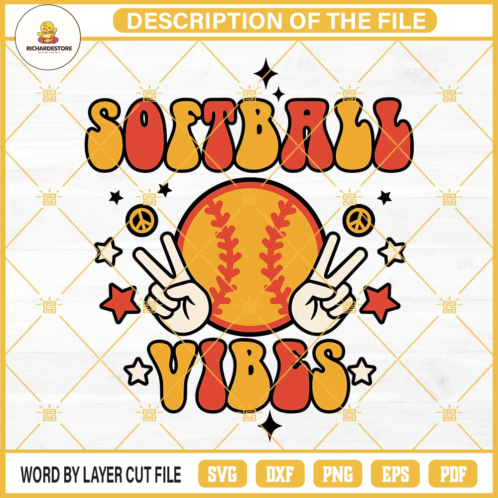 Softball Vibes SVG, Softball SVG, Sports SVG, Retro Softball SVG PNG DXF EPS Cut Files.png