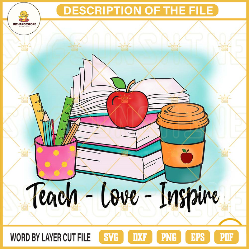 Teach Love Inspire PNG, Teacher PNG, School PNG, Hand Drawn PNG Design.jpg