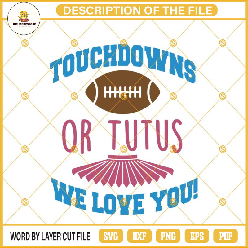Touchdowns Or Tutus Gender Reveal Baby Boy Girl Svg Dxf Eps Png Cut Files Clipart Cricut Silhouette.jpg