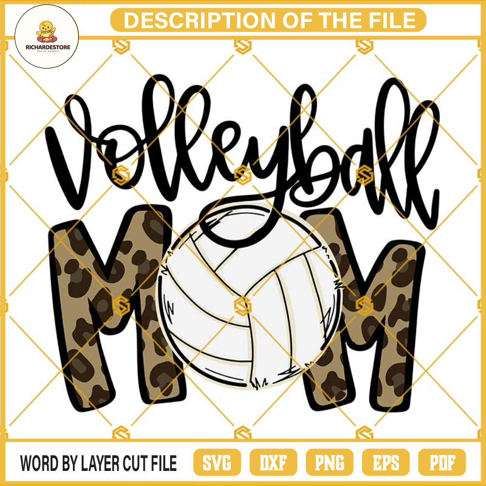 Volleyball Mom Leopard SVG, Volleyball SVG, Volleyball Mom SVG PNG DXF EPS Cut Files For Cricut Silhouette.jpg