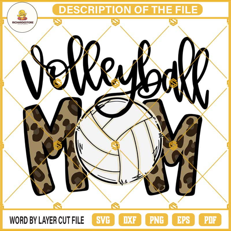 Volleyball Mom Leopard SVG, Volleyball SVG, Volleyball Mom SVG PNG DXF EPS Cut Files For Cricut Silhouette.jpg