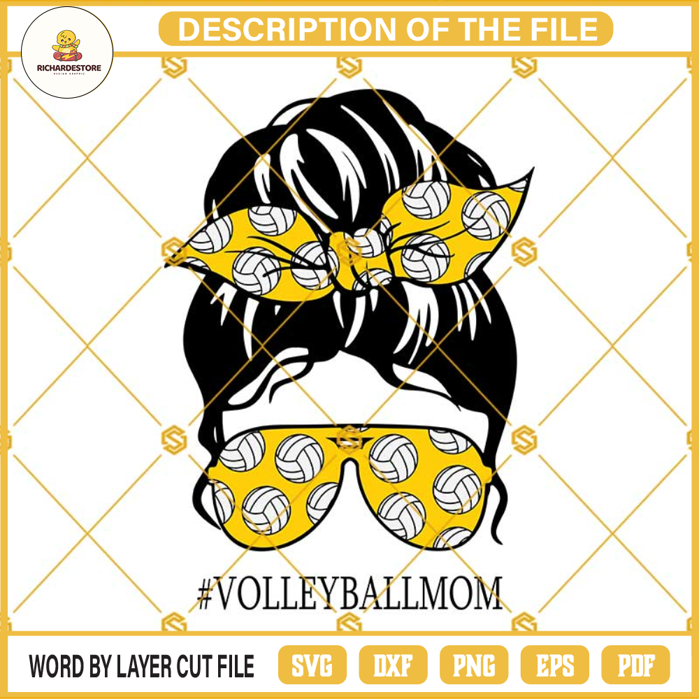 Volleyball Mom SVG PNG, Volleyball Mom Life SVG, Messy Bun Volleyball Mom SVG PNG DXF EPS Cut Files For Cricut Silhouette.jpg