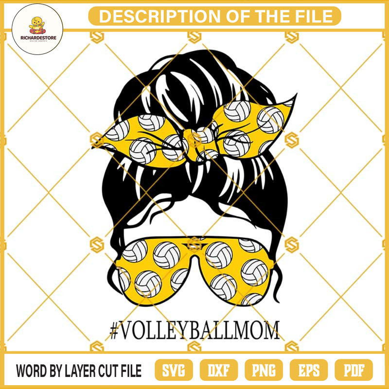 Volleyball Mom SVG PNG, Volleyball Mom Life SVG, Messy Bun Volleyball Mom SVG PNG DXF EPS Cut Files For Cricut Silhouette.jpg