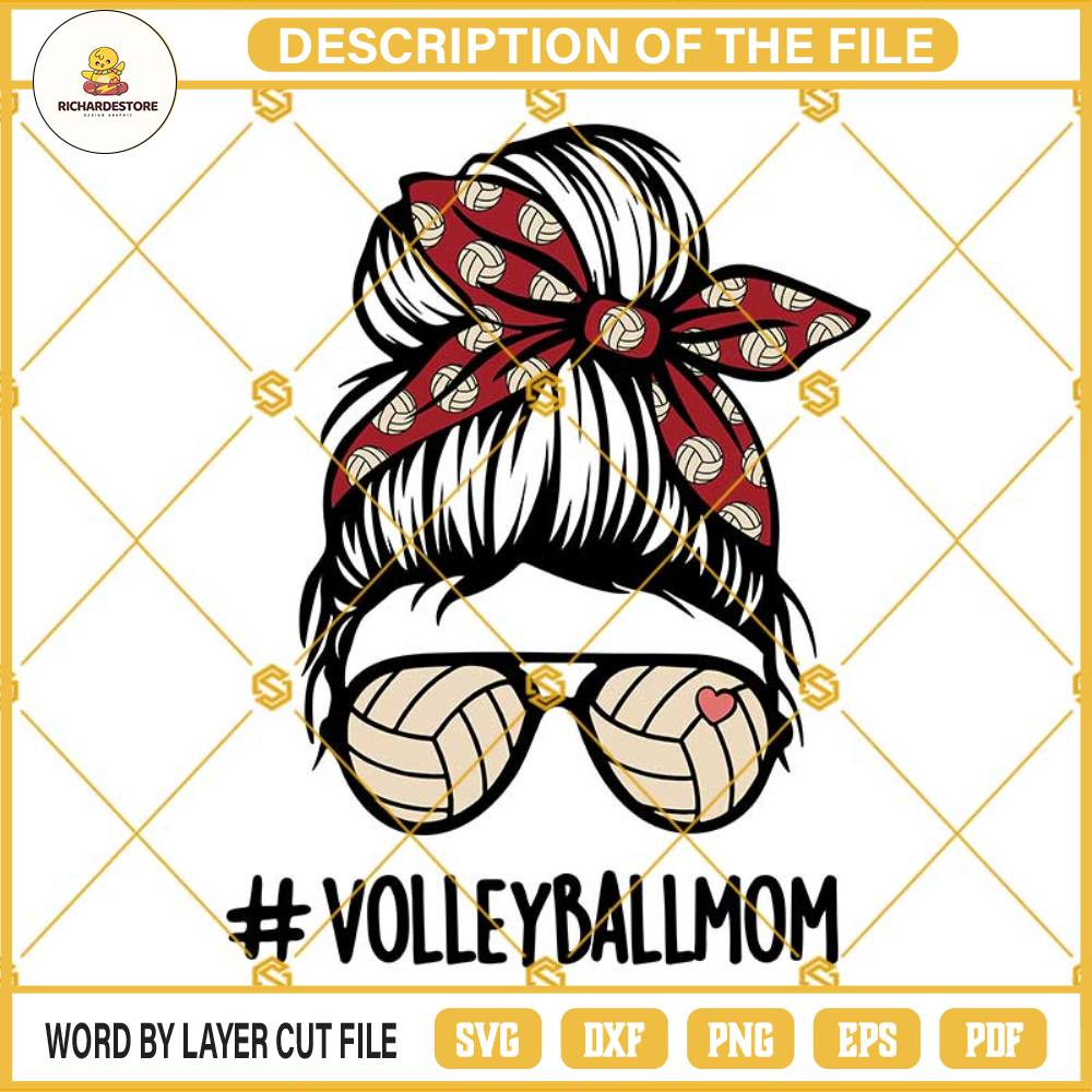 Volleyball Mom SVG, Red Volleyball Messy Bun SVG, Volleyball Mom Messy Bun SVG, Volleyball Mom Life SVG.jpg
