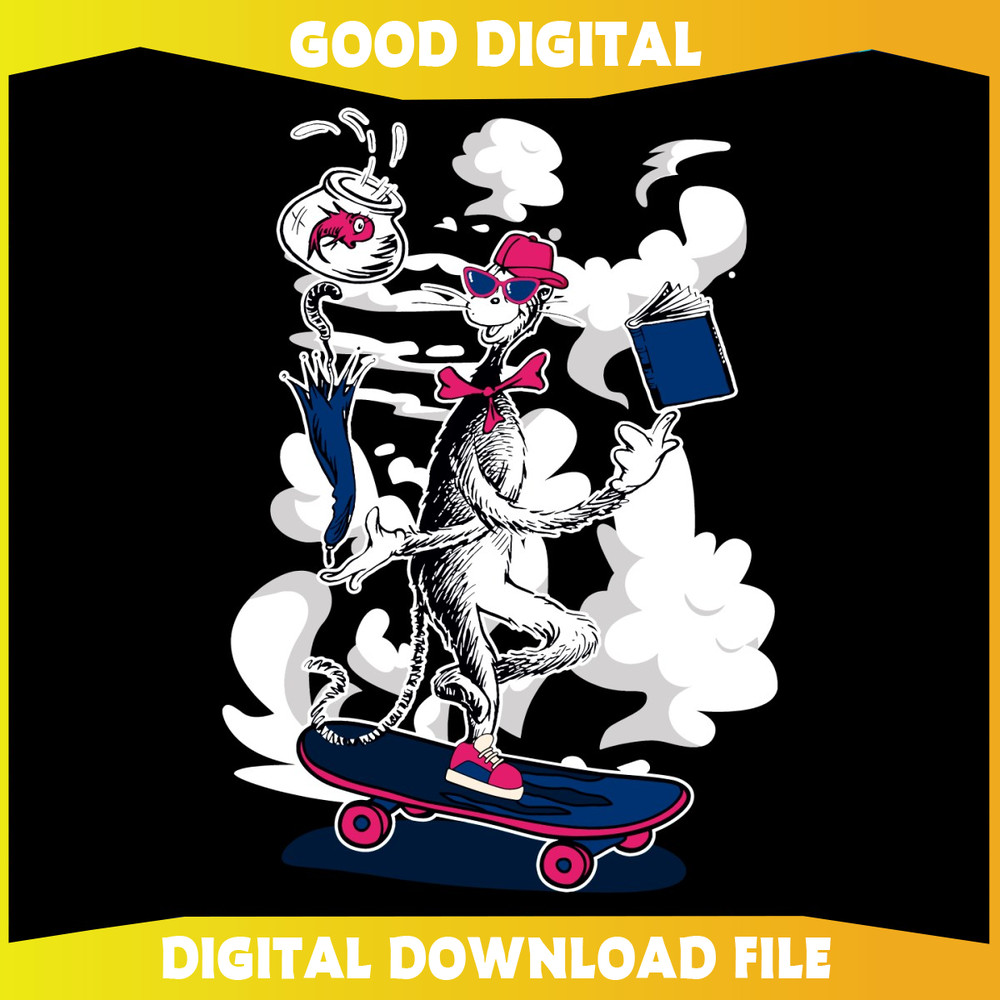 Cat In The Hat Skateboarding Funny Dr Seuss SVG.jpg