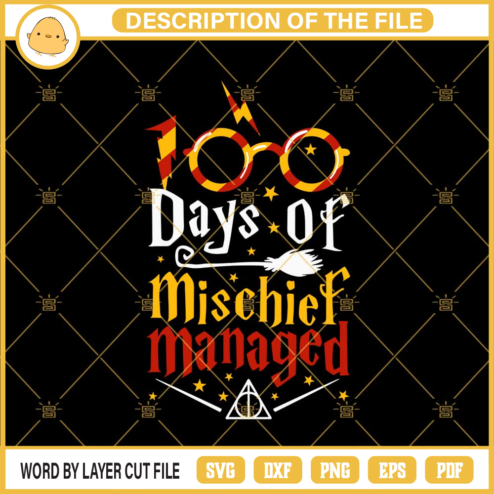 100 Days Of School Mischief Managed SVG, Harry Potter 100th Day of School SVG PNG EPS DXF File.jpg