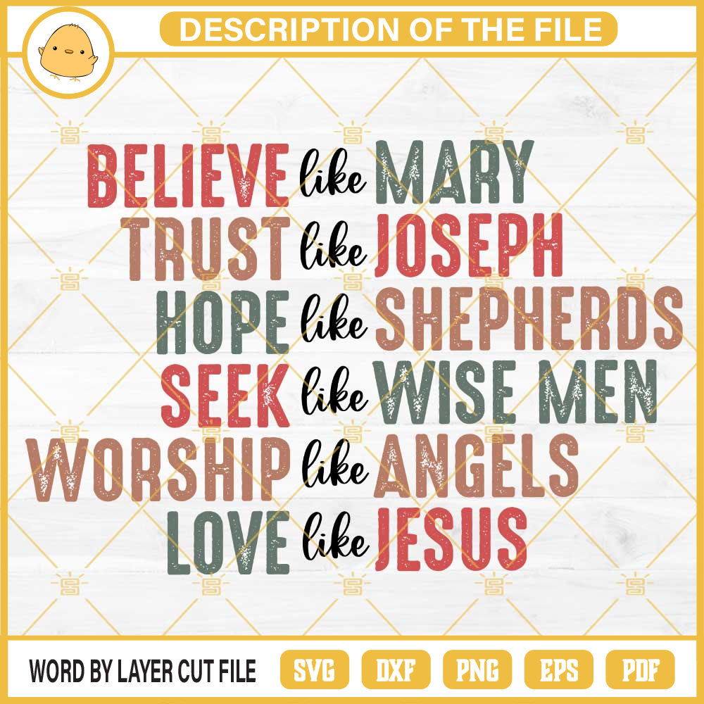Believe Like Mary SVG, Trust Like Joseph SVG, Christian Christmas SVG, Jesus Christmas SVG.jpg