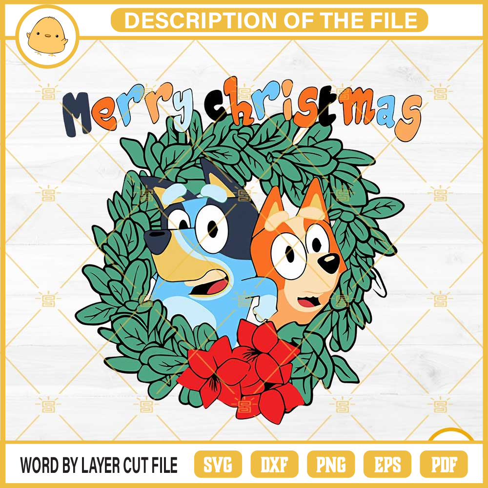Bluey And Bingo Christmas Wreath PNG, Bluey Merry Christmas PNG.jpg