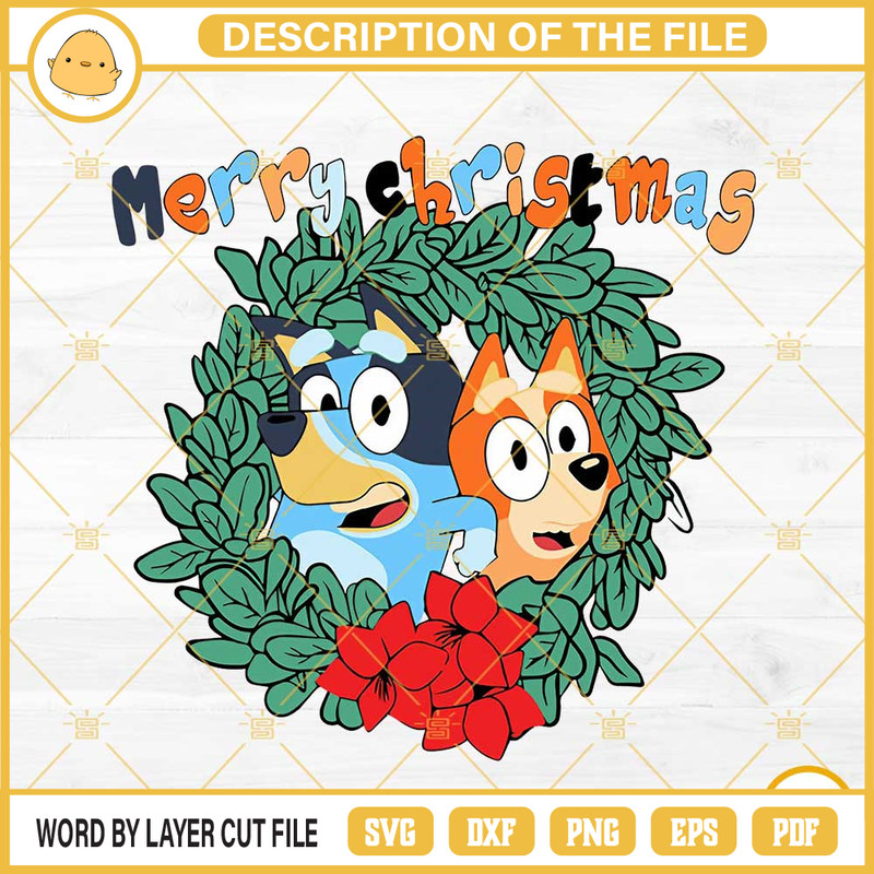 Bluey And Bingo Christmas Wreath PNG, Bluey Merry Christmas PNG.jpg