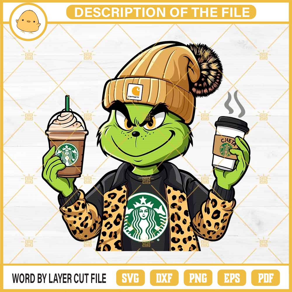 Carhartt Grinch Starbucks Coffee SVG, Bougie Grinch Leopard SVG, Grinch Starbucks Cup SVG PNG.png