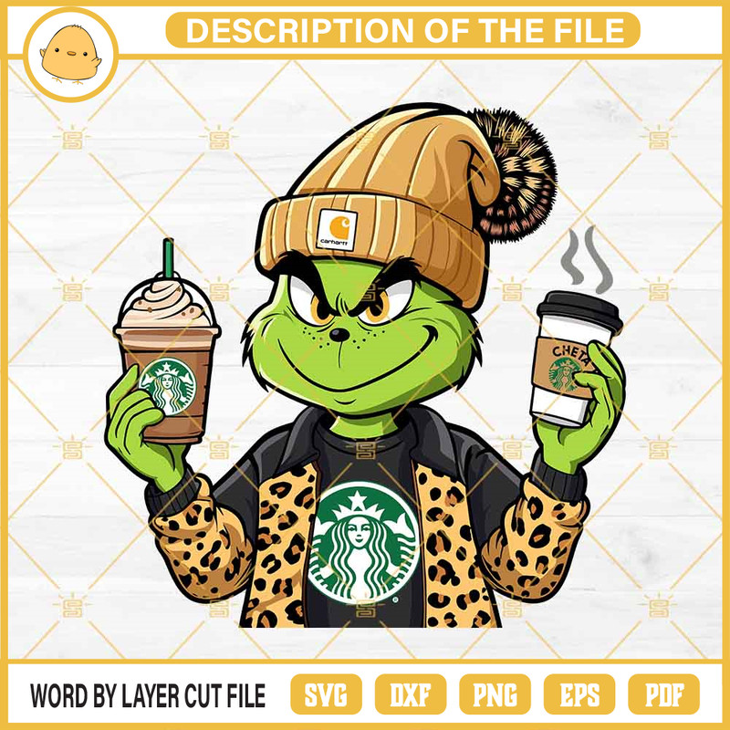 Carhartt Grinch Starbucks Coffee SVG, Bougie Grinch Leopard SVG, Grinch Starbucks Cup SVG PNG.png