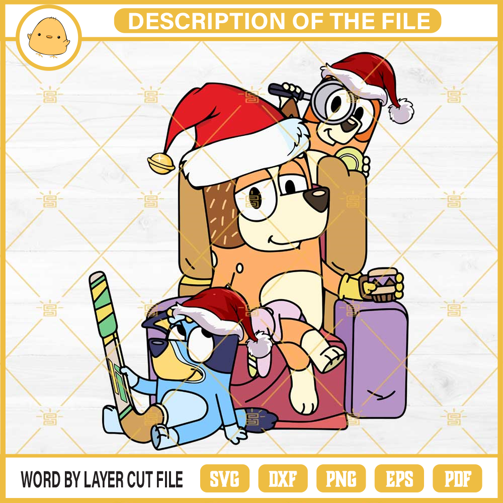 Chilli Heeler Bluey And Bingo Merry Christmas SVG, Bluey With Santa Hat SVG PNG EPS DXF File.jpg