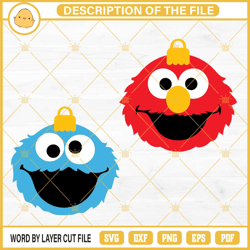cookie monster and elmo christmas ornament svg, sesame street christmas svg png 349
