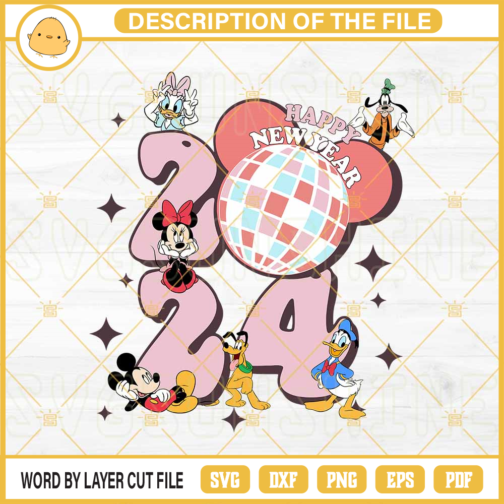 Disney Happy New Year 2024 SVG, Mickey And Friends Disco Ball 2024 SVG PNG Files.jpg