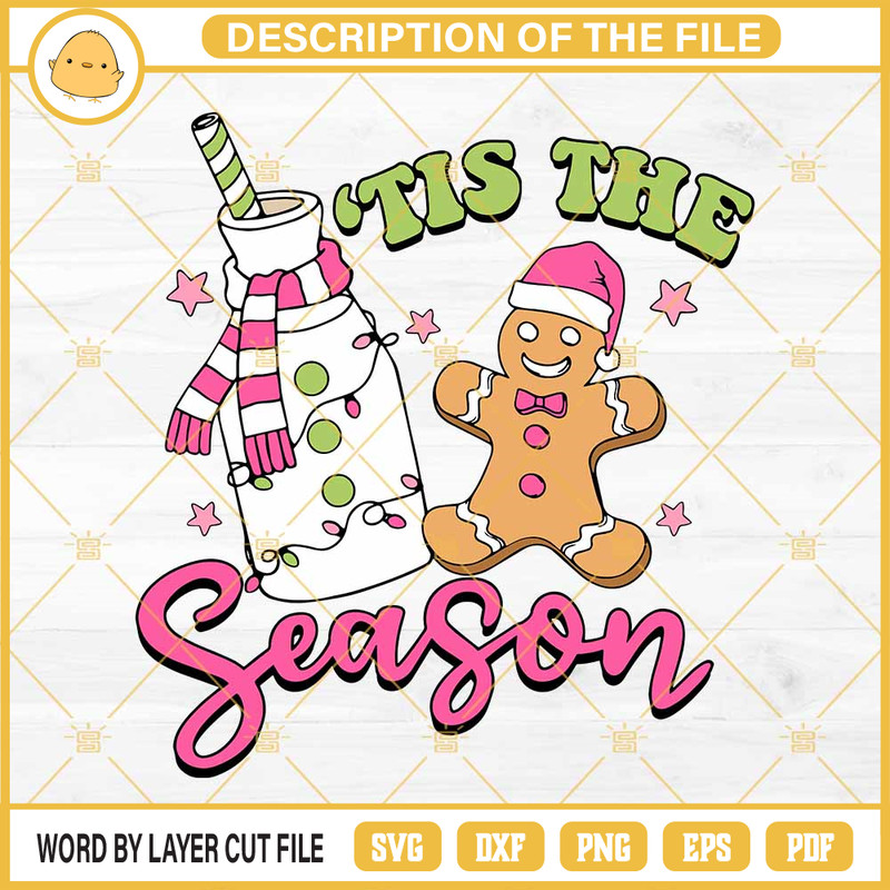 Gingerbread Tis The Season SVG, Gingerbread With Pink Santa Hat SVG.jpg