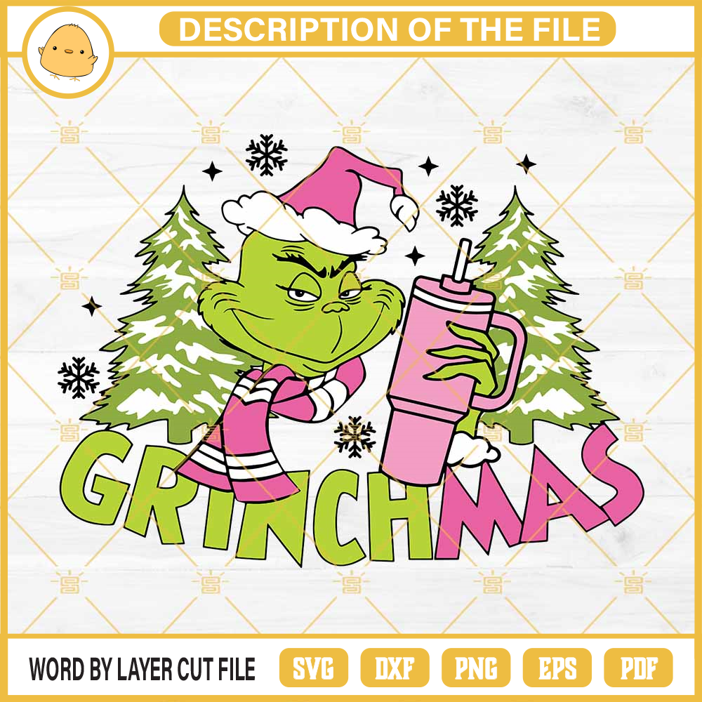 Grinchmas Boojee With Stanley SVG, Grinch With Pink Santa Hat Christmas SVG.jpg