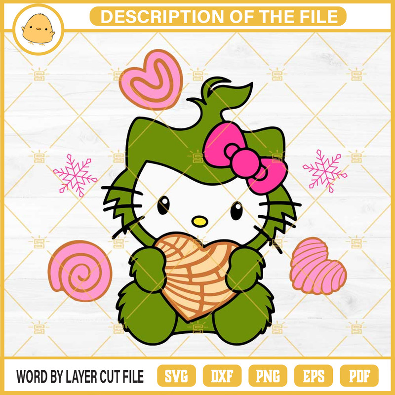 Hello Kitty Grinch Concha Cake SVG, Mexican Christmas SVG, Concha Christmas SVG.jpg