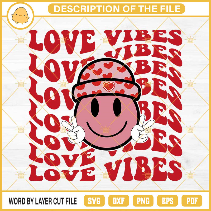 Love Vibes Smiley Face SVG, Retro Valentine SVG, Valentine's day SVG PNG.png