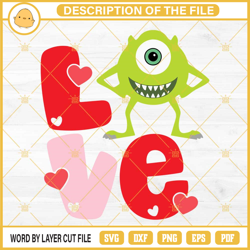 Mike Monsters Inc Love SVG, Mike Wazowski Valentines SVG PNG EPS DXF File.jpg