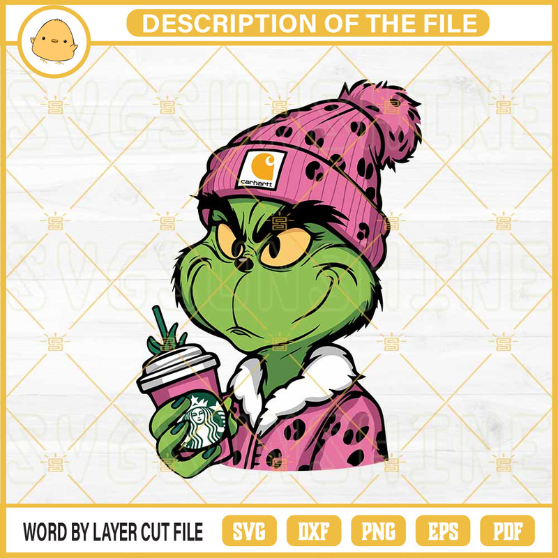 Pink Carhartt Grinch Starbucks Cup SVG, Pink Bougie Grinch SVG, Pink Grinch SVG PNG Files.png