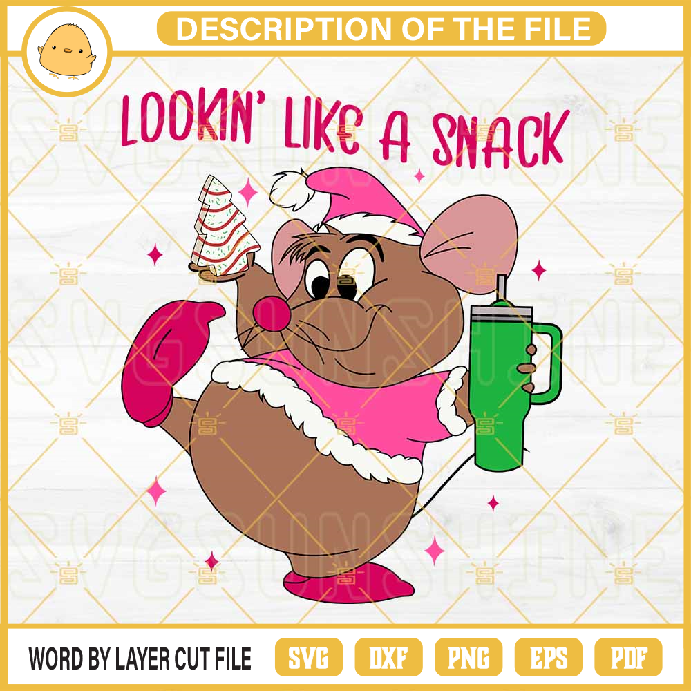 Pink Gus Gus Christmas Tree Cake SVG, Lookin Like A Snack Gus Gus Mouse SVG, Disney Christmas SVG PNG Files.jpg