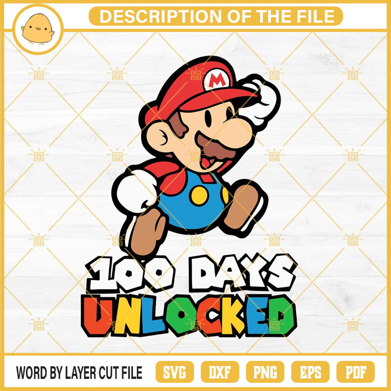 Super Mario 100 Days Unlocked SVG, Mario 100th Day Of School SVG PNG DXF EPS.jpg
