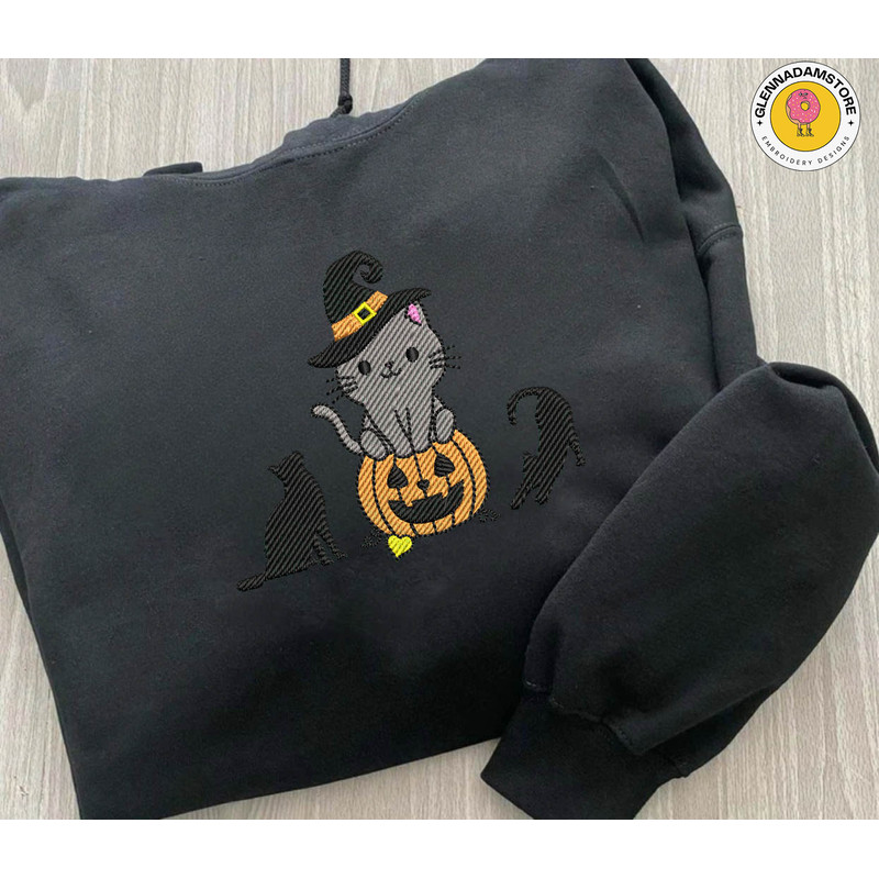 Black Cats Embroidery Design, Scary Pumpkin Embroidery Design, Pumpkin Halloween Embroidery Machine File.jpg