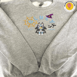 blue dog trick or treat dog ghost halloween, cartoon blue dog embroidery design, horror halloween embroidery machine fil