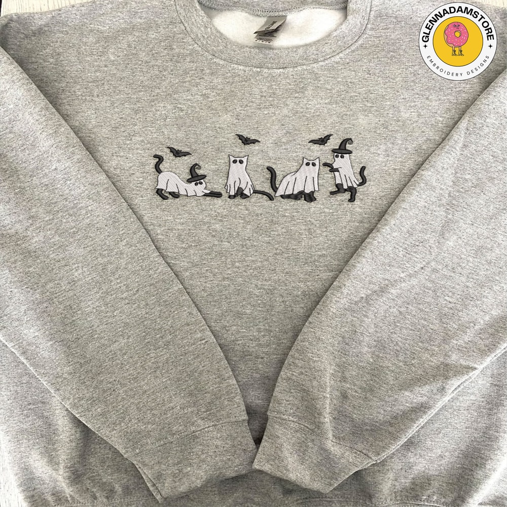 Boho Halloween Embroidery Machine File, Spooky Halloween Embroidery Deisgn, Cute Ghost Cat Embroidery Design.jpg