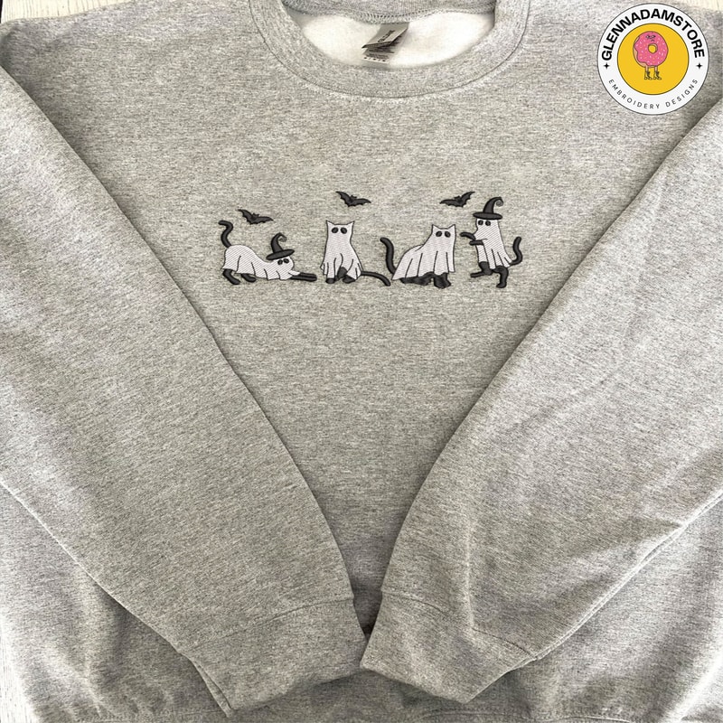 Boho Halloween Embroidery Machine File, Spooky Halloween Embroidery Deisgn, Cute Ghost Cat Embroidery Design.jpg