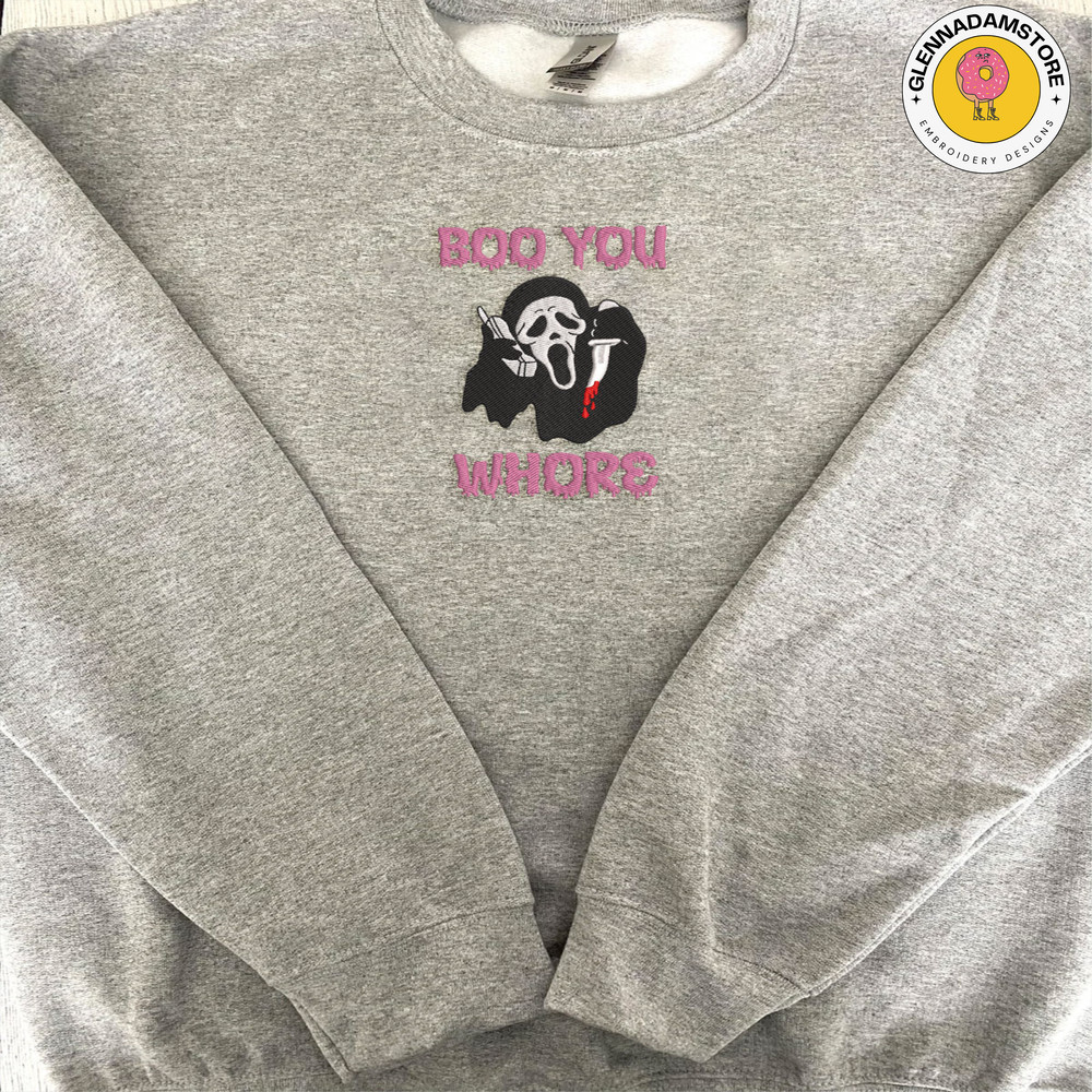 Boo You Whore Embroidery Design, Face Ghost Embroidery Machine File, Scary Halloween, Embroidery File.jpg