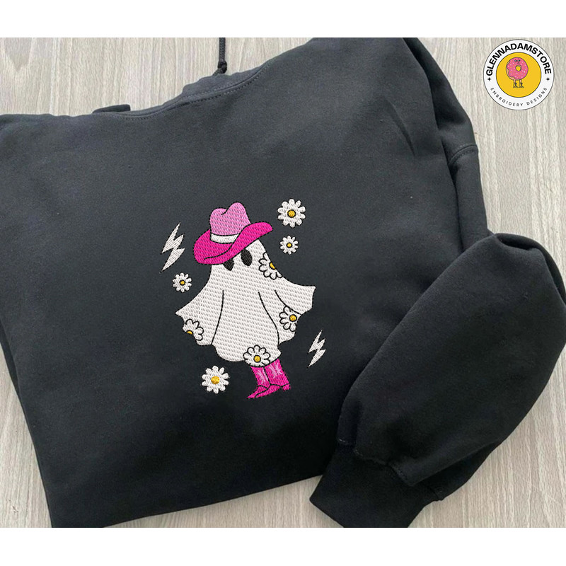Cute Pink Ghost Embroidery Machine Design, Stay Spooky Embroidery Design, Halloween Spooky Vibes Embroidery Design.jpg
