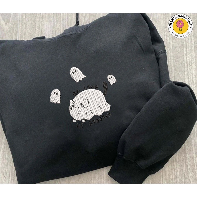 Cute Spooky Cat Embroidery Machine Design, Oh Lawd He Spookin Embroidery File, Spooky Vibes Embroidery Machine Design.jpg