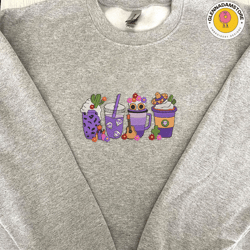 day of the dead embroidery design, halloween coffee embroidery machine design, halloween movie drink, embroidery design