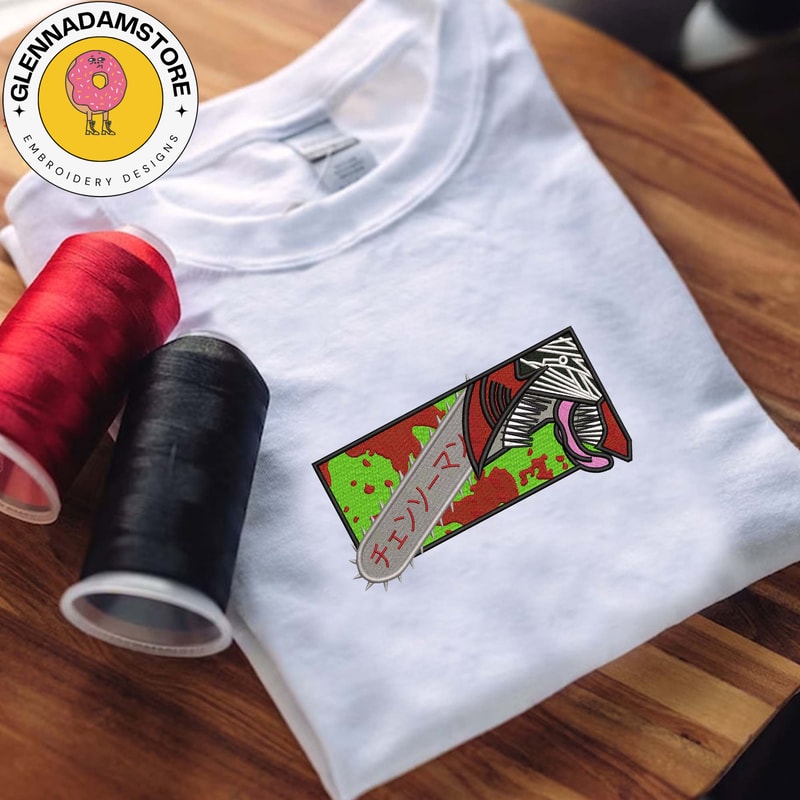 Denji Mask Embroidered Sweatshirt, Chainsaw Man Anime Embroidered Sweatshirt, Custom Anime Embroidered Crewneck, Anime E.jpg