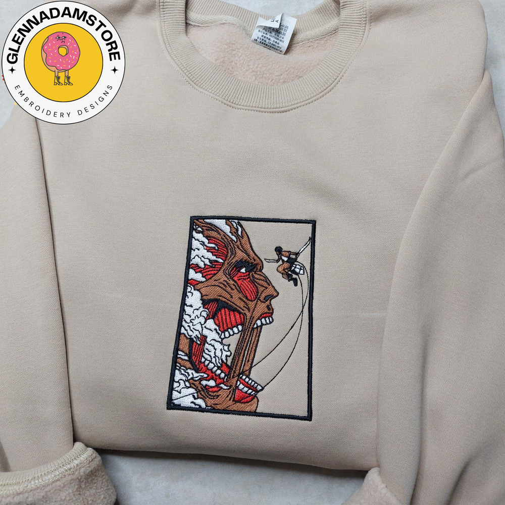 Eren x Colossal Embroidered Sweatshirt, Attack On Titan Anime Embroidered Sweatshirt, Anime Embroidered Crewneck, Anime.jpg