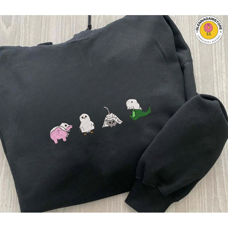 Funny Animal Spooky Embroidery File, Cute Ghost Embroidery Machine Design, Halloween Spooky Vibes Embroidery Design.jpg