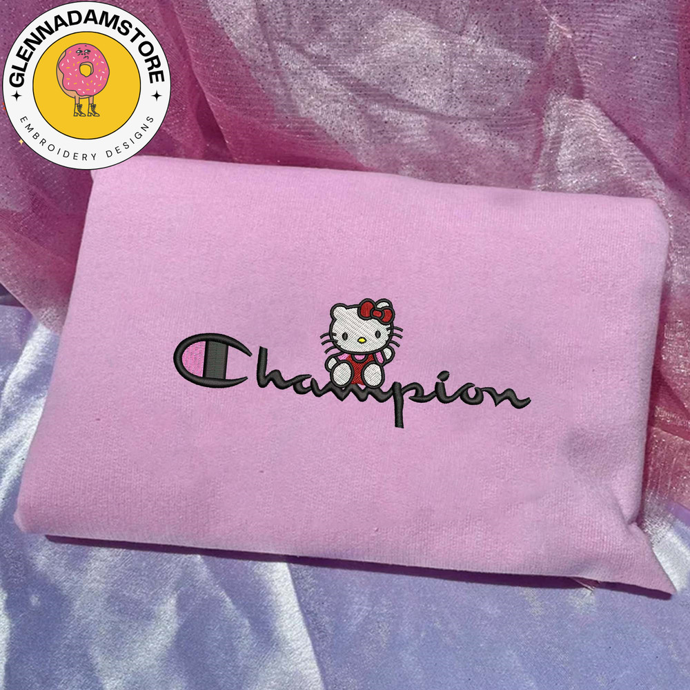 Hello Kitty x Champion Embroidered Sweatshirt, Anime Embroidered Sweatshirt, Anime Embroidered Crewneck, Brand Anime Emb.jpg