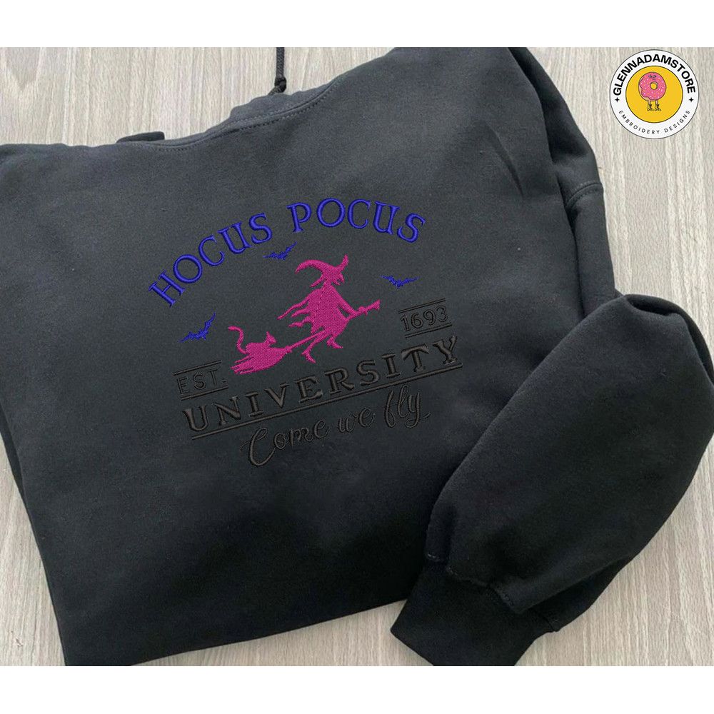 Hocus Pocus University Embroidery Design, Horror Movie Halloween Embroidery File, 3 Sizes, Format Exp, Dst, Jef, Pes.jpg