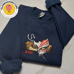 ichigo embroidered sweatshirt, bleach anime embroidered sweatshirt, custom anime embroidered crewneck, anime embroidered