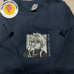 killua embroidered sweatshirt, hunter x hunter anime embroidered sweatshirt, custom anime embroidered crewneck, anime em