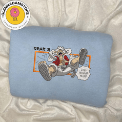 luffy gear embroidered sweatshirt, one piece anime embroidered sweatshirt, custom anime embroidered crewneck, anime em