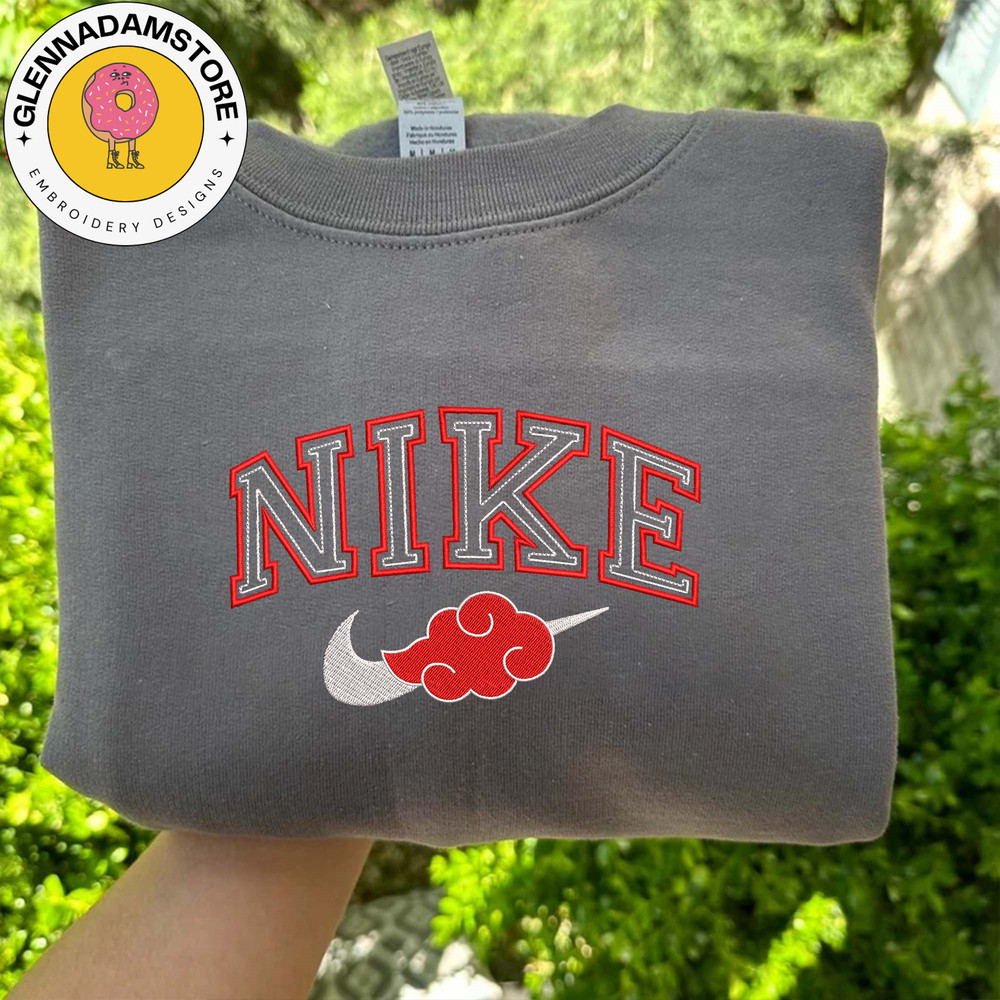 NIKE X Akatsuki Embroidered Sweatshirt, Naruto Anime Embroidered Sweatshirt, Custom Anime Embroidered Crewneck, Best Ani.jpg