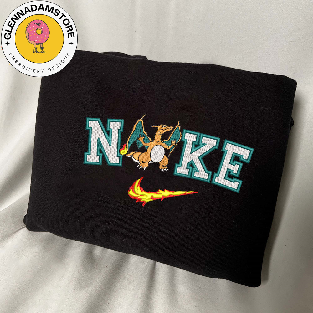 NIKE x Charizard Embroidered Sweatshirt, Pokemon Anime Embroidered Sweatshirt, Custom Anime Embroidered Crewneck, Anime.jpg