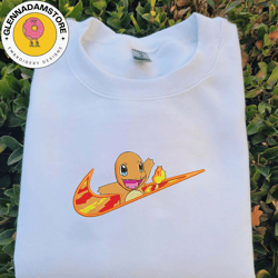 nike x charmander embroidered sweatshirt, pokemon anime embroidered sweatshirt, anime embroidered crewneck, embroidered
