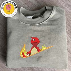 nike x charmander embroidered sweatshirt, pokemon anime embroidered sweatshirt, custom anime embroidered crewneck, anime