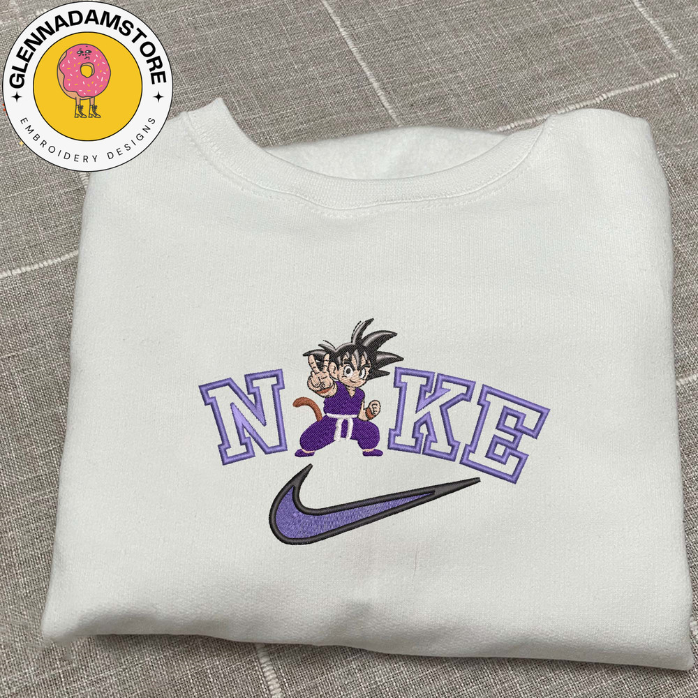 NIKE x Goku Embroidered Sweatshirt, Dragon Ball Anime Embroidered Sweatshirt, Anime Embroidered Crewneck, Anime Gift, Em 1.jpg
