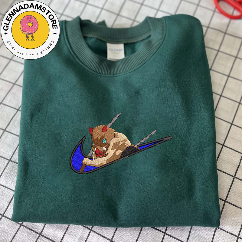 NIKE X Inosuke Embroidered Sweatshirt, Demon Slayer Anime Embroidered Sweatshirt, Custom Anime Embroidered Crewneck, Bes.jpg