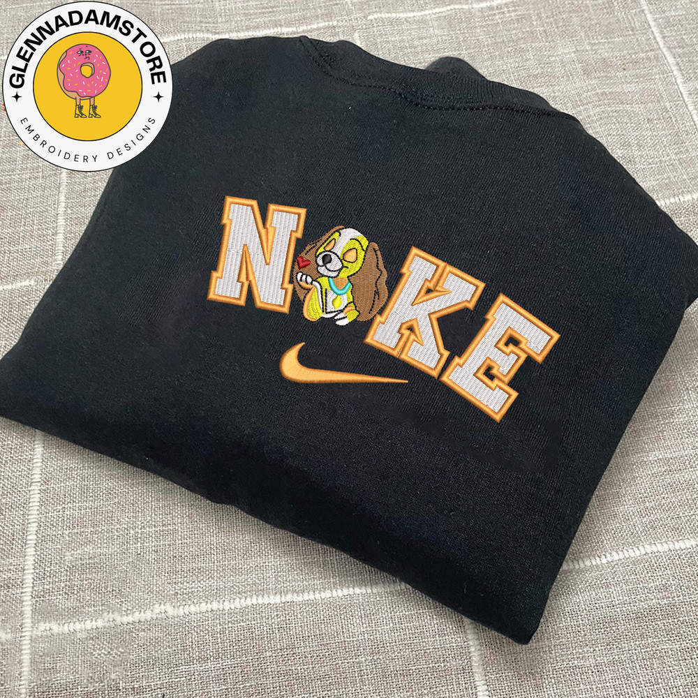 NIKE X Lady The Tramp Cartoon Embroidered Sweatshirt, Custom Cartoon Embroidered Crewneck, Character Cartoon Embroidered.jpg