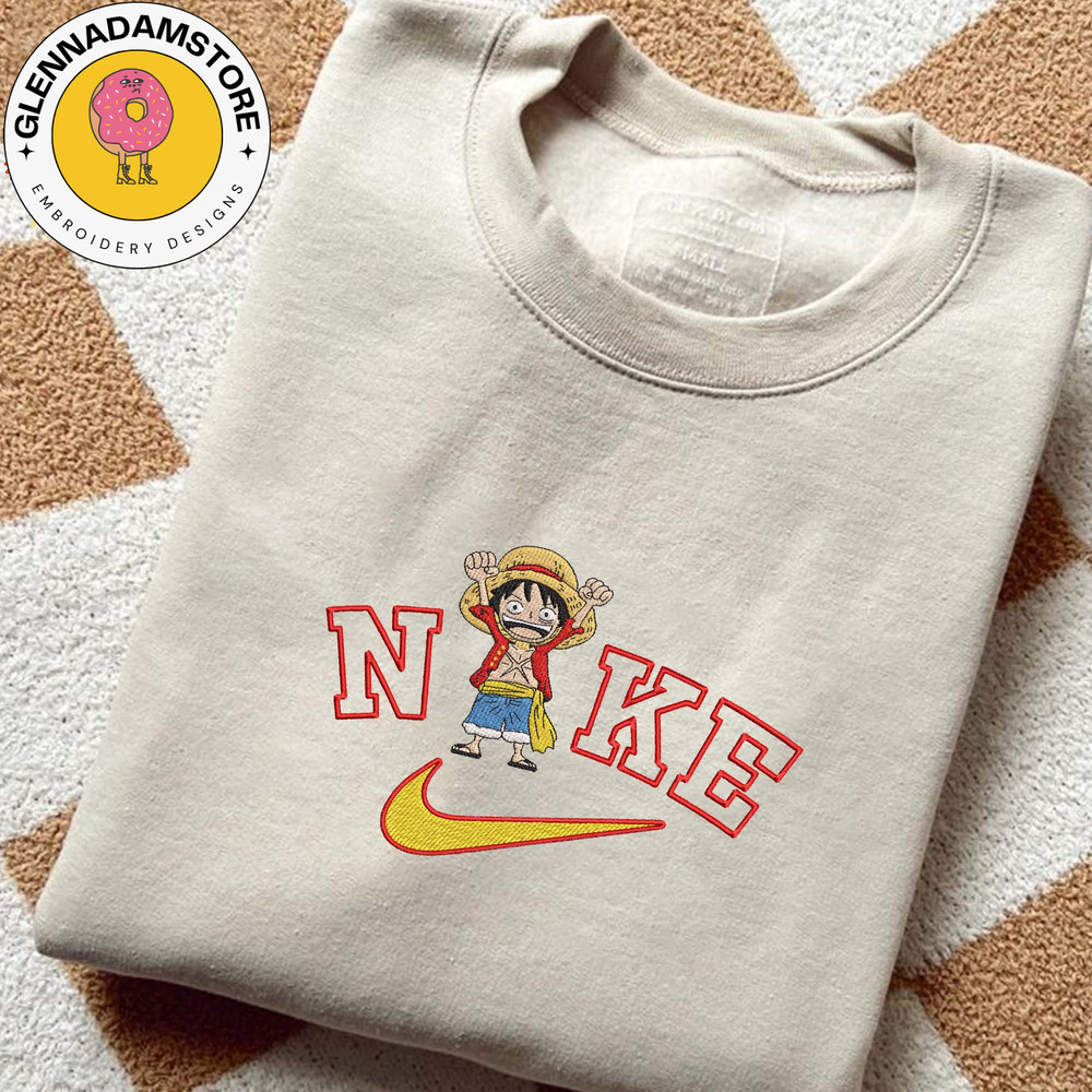 NIKE x Luffy Best Unisex Embroidered Sweatshirt, One Piece Anime Embroidered Sweatshirt, Manga Embroidered Crewneck, Ani.jpg